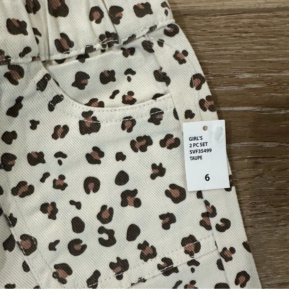 7 For All Mankind Kids Taupe Cheetah Denim 2 Piece Long Sleeve/Pant Set Sz 6 NWT